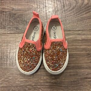 Cat & Jack Sparkly Glitter Sneakers - Coral and Gold